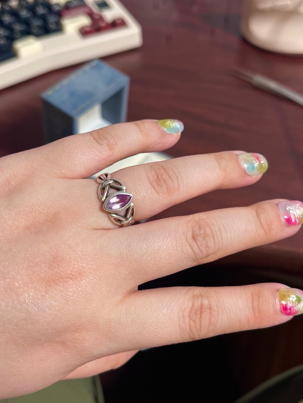 Vintage Sterling Silver Amethyst Ring 7 - Picture 2 of 3